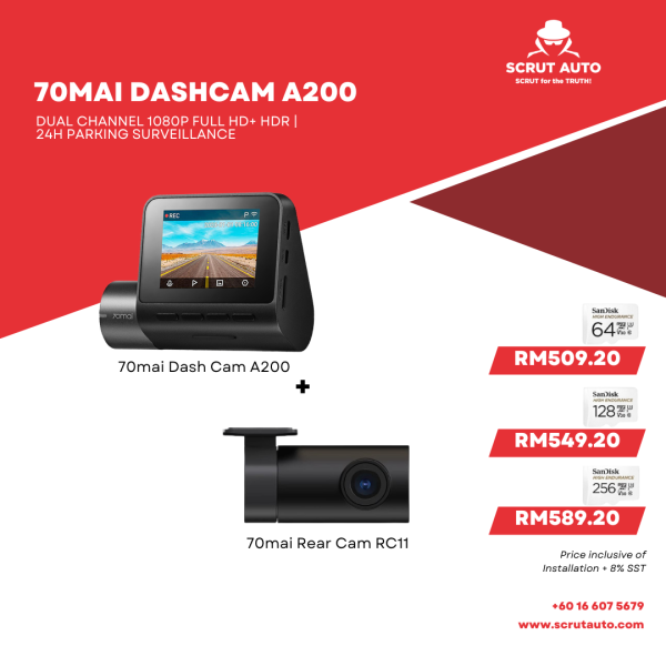 70mai Dash Cam A200 Dual Channel 1080P Full HD+ HDR | 24H Parking Surveillance