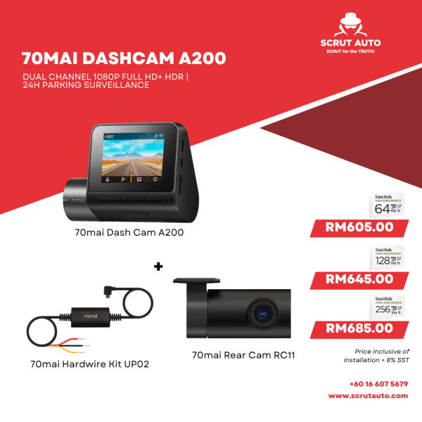 70mai Dash Cam A200 Dual Channel 1080P Full HD+ HDR | 24H Parking Surveillance