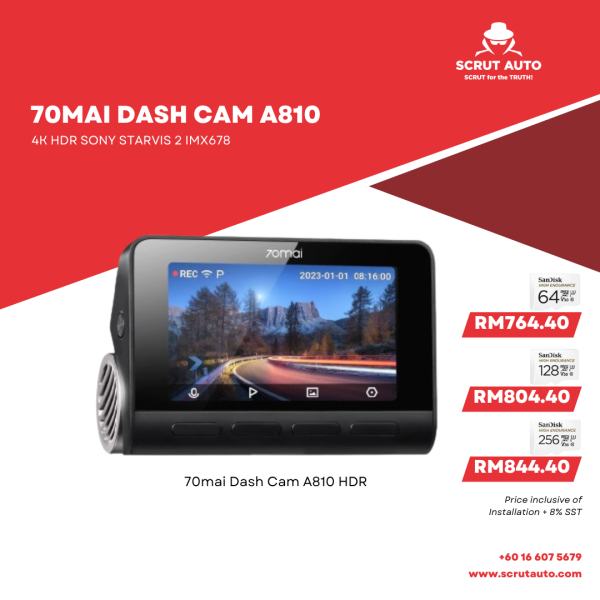 70mai Dash Cam 4K A810 HDR Sony STARVIS 2 IMX678 Dual-Channel Optional